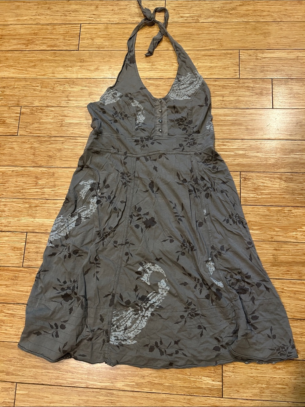 XCVI Halter Midi Halter Dress in Charcoal Gray with Floral Print
